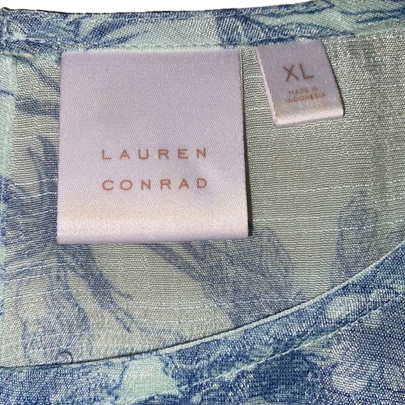 Lauren Conrad Floral Flutter Sleeve Top SeaFoam Green Women’s XL Split Back Boho - Picture 14 of 15
